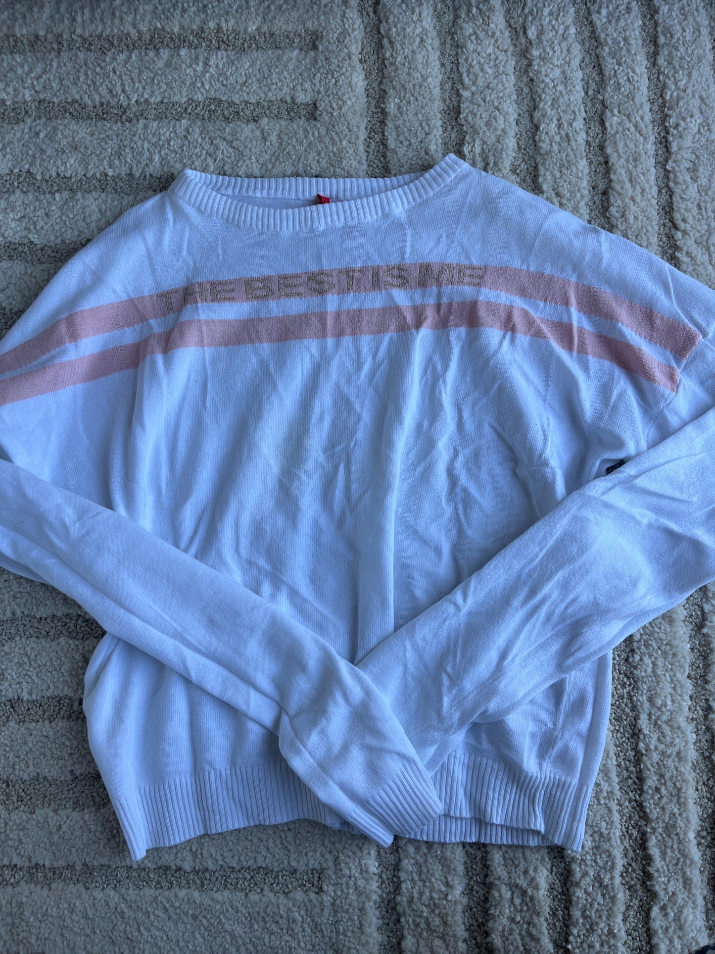 Pull à manches longues blanc avec rayures roses FPC - 16 ans