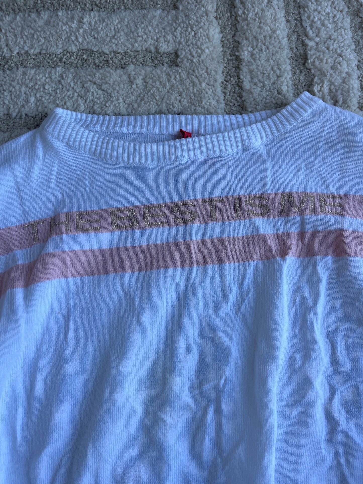 Pull à manches longues blanc avec rayures roses FPC - 16 ans