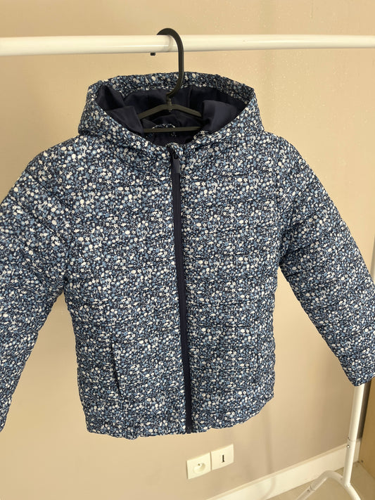 Doudoune matelassée bleue à fleurs à capuches - 8 ans