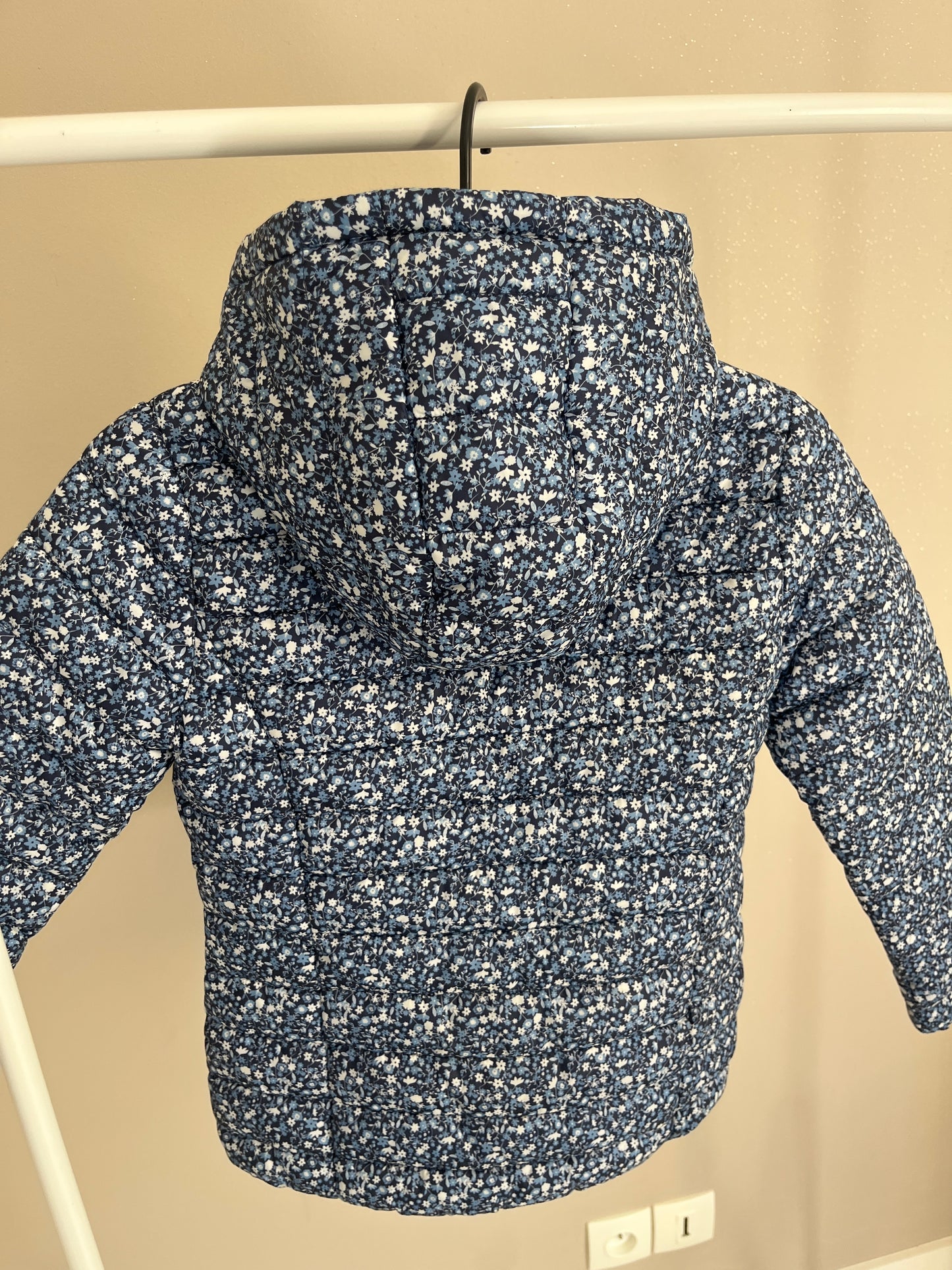 Doudoune matelassée bleue à fleurs à capuches - 8 ans