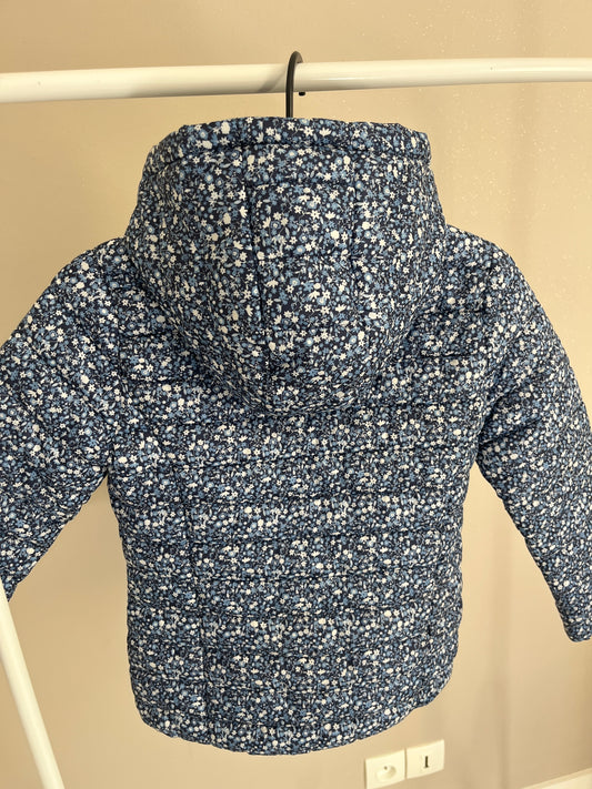 Doudoune matelassée bleue à fleurs à capuches - 8 ans