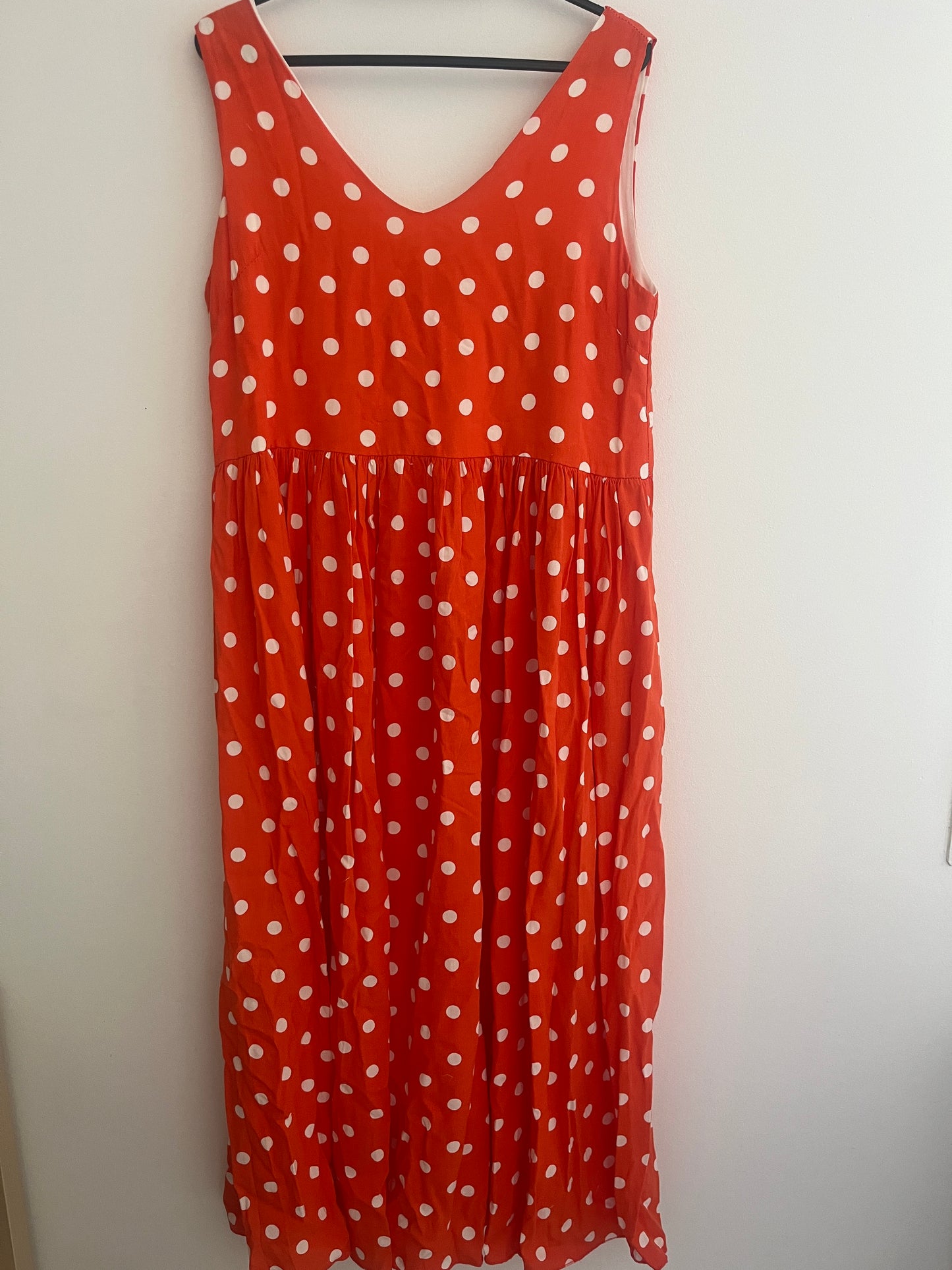 Robe longue à bretelles orange et pois blancs Stella Milani - M