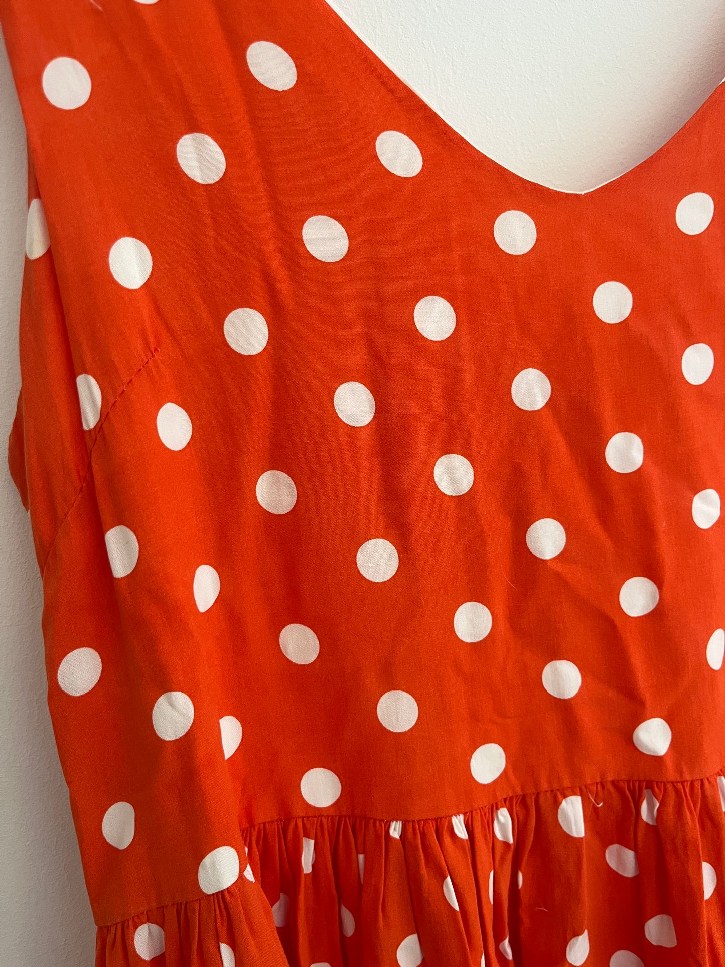 Robe longue à bretelles orange et pois blancs Stella Milani - M