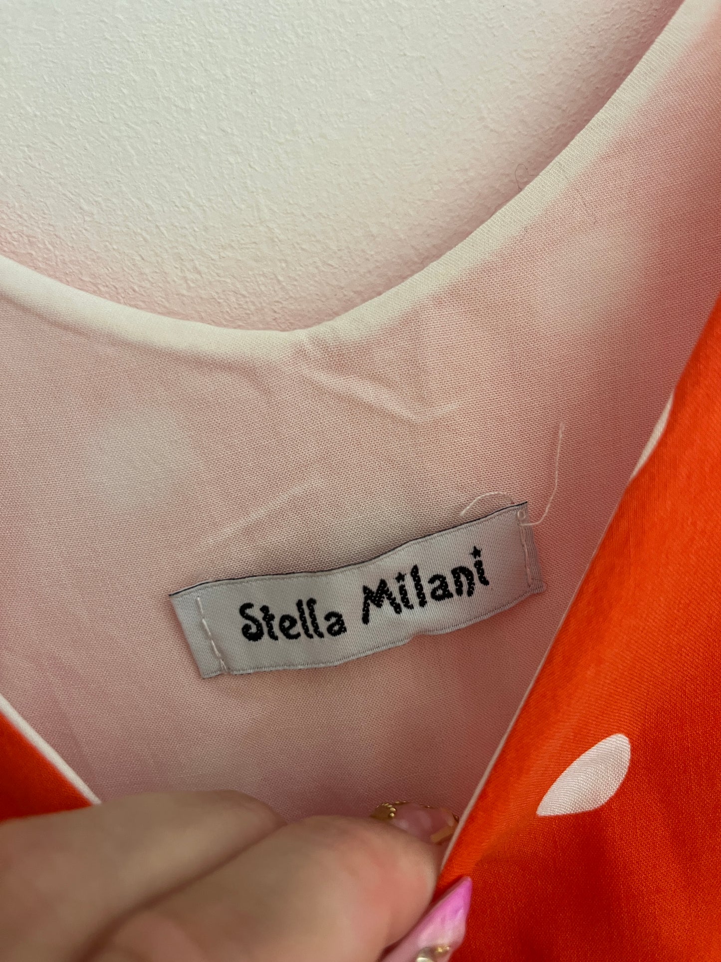 Robe longue à bretelles orange et pois blancs Stella Milani - M