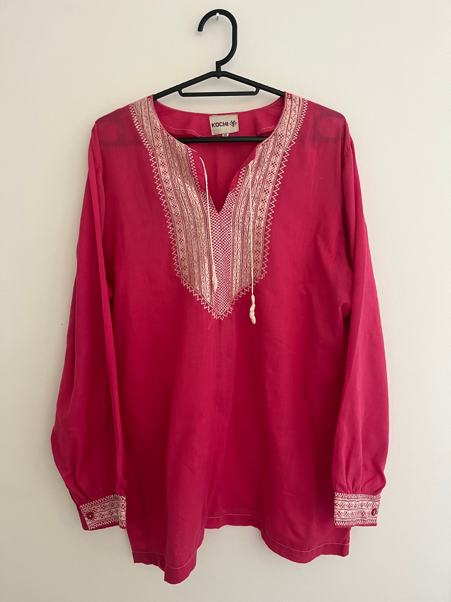 Blouse à manches longues rose détails bohèmes Kochi - M