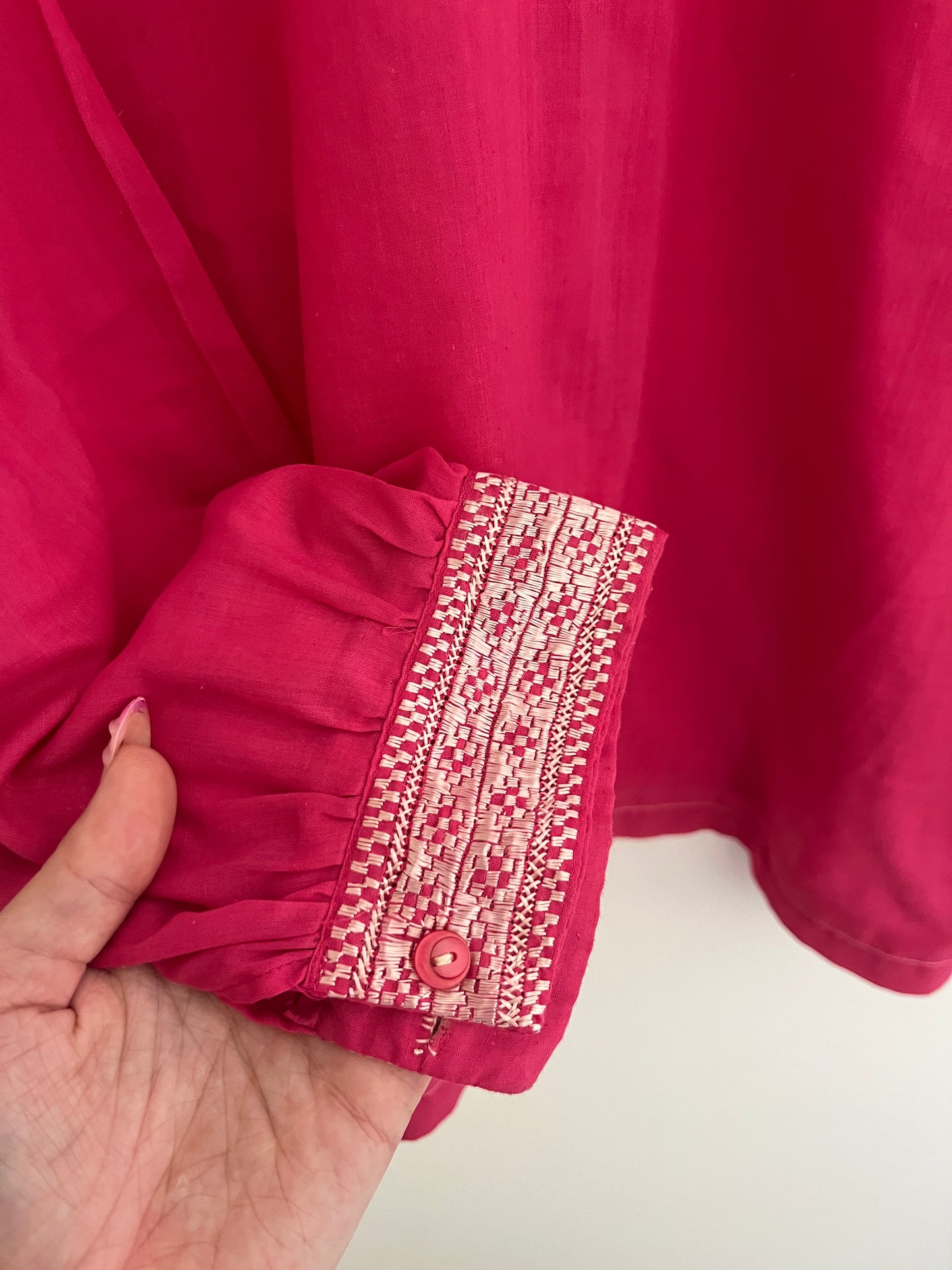 Blouse à manches longues rose détails bohèmes Kochi - M