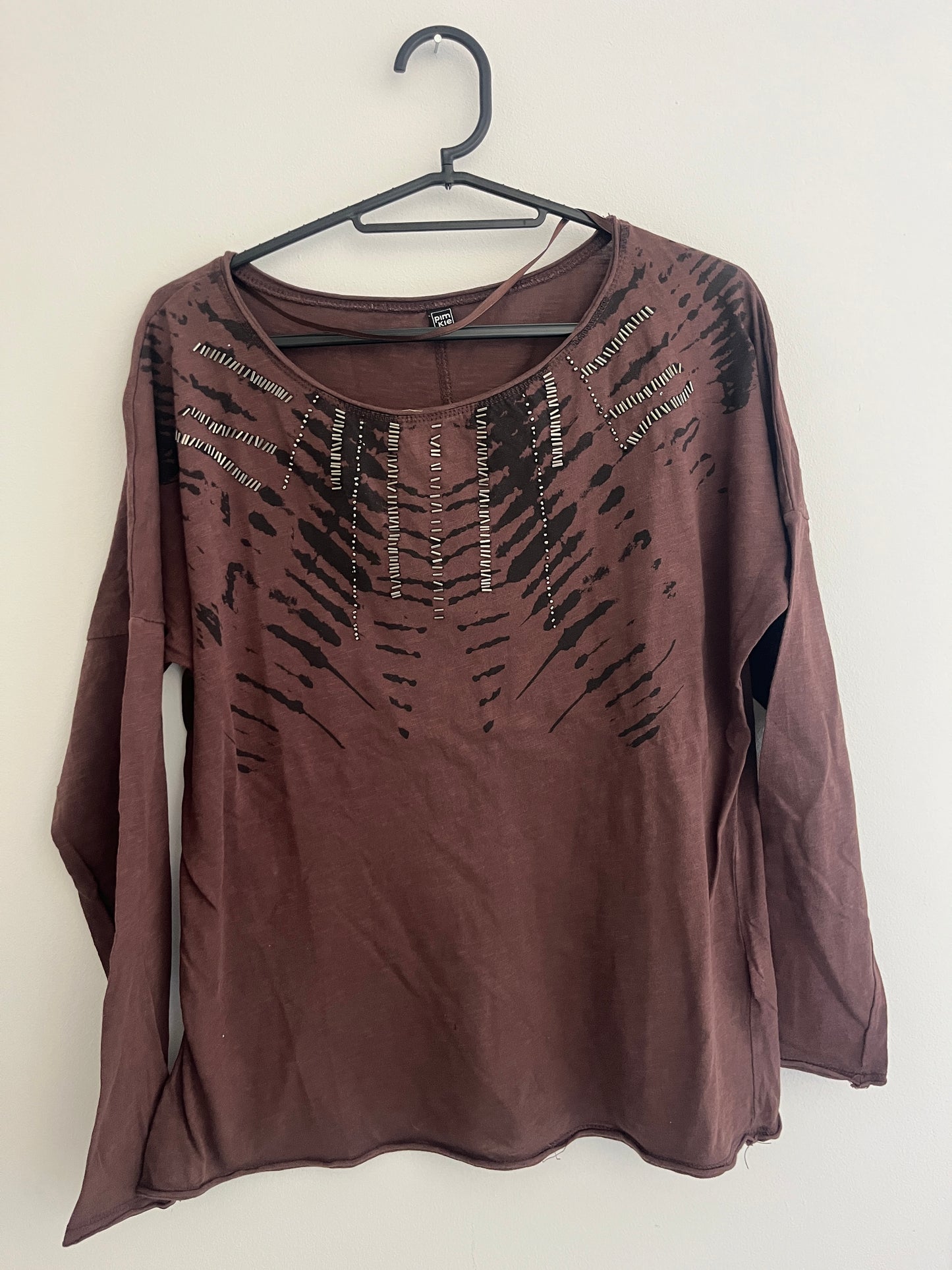 T-shirt à manches longues marron détails zébrés Pimkie - M