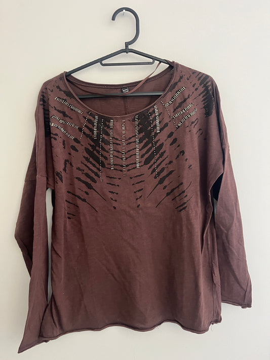 T-shirt à manches longues marron détails zébrés Pimkie - M