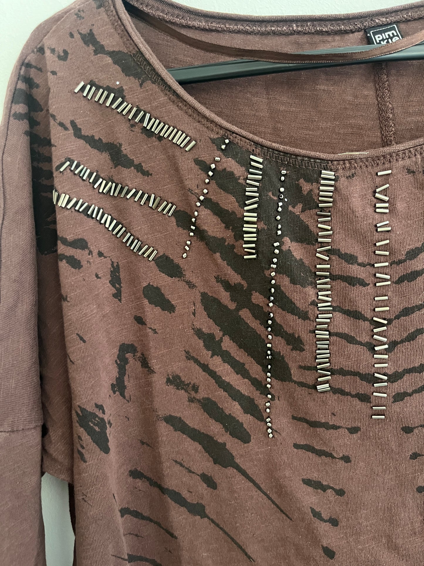 T-shirt à manches longues marron détails zébrés Pimkie - M