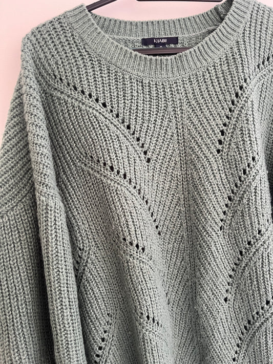 Pull en maille à manches longues vert oversize - M