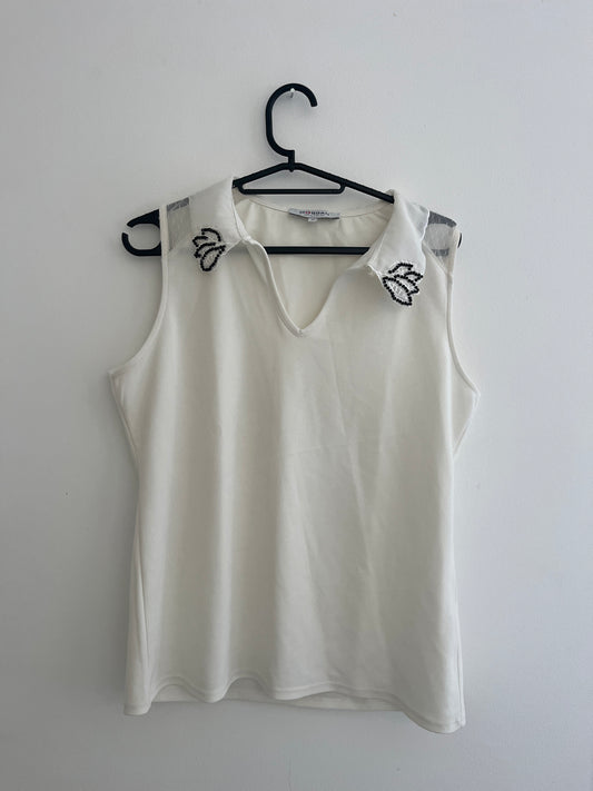 Top sans manches blancs avec perles noires Morgan - M