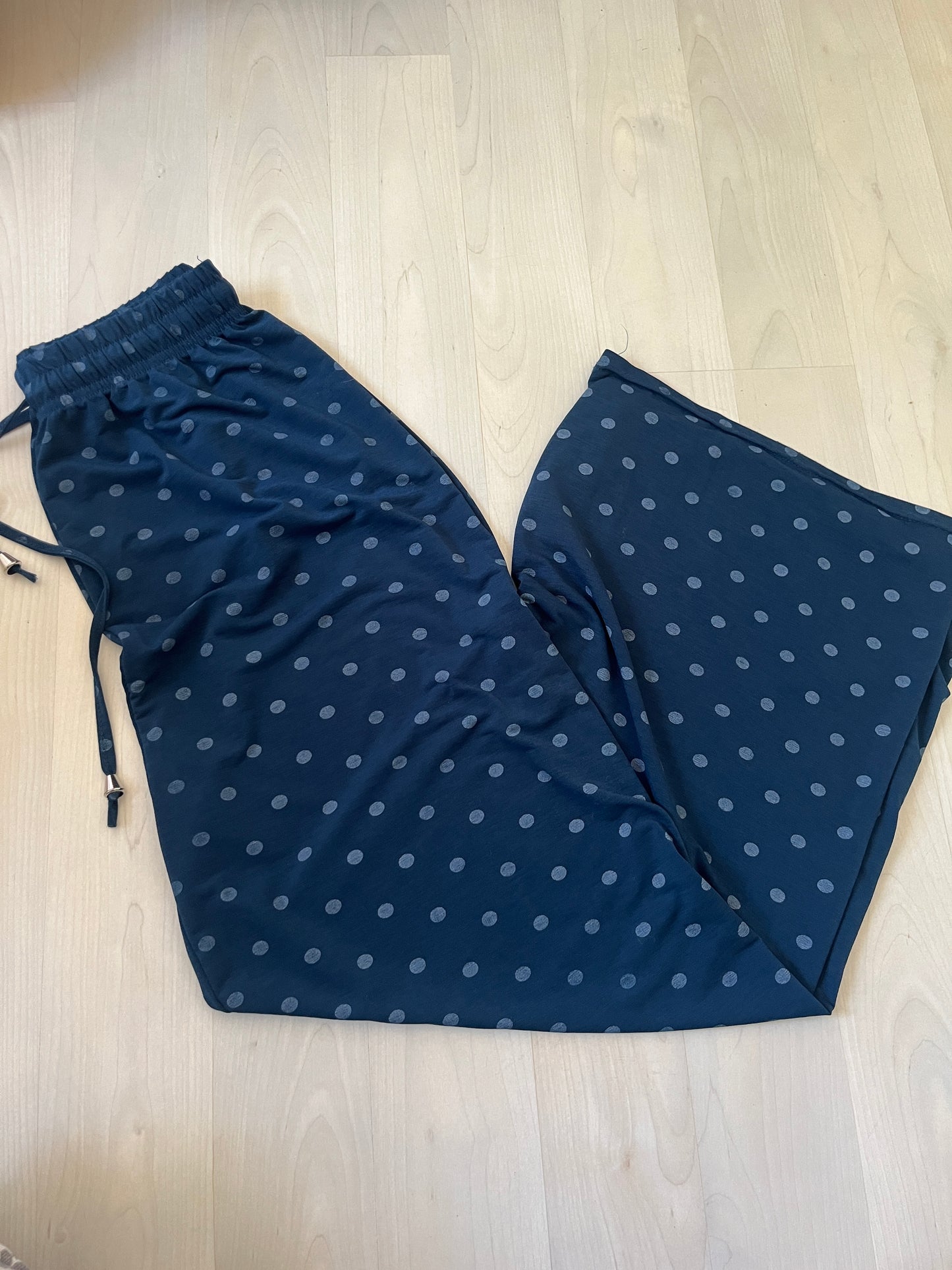 Pantalon bleu canard à pois large et fluide - Taille Unique