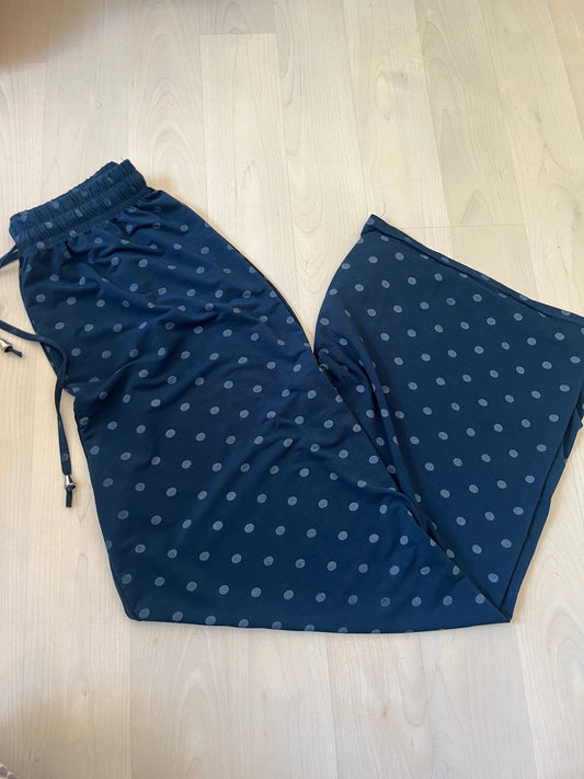 Pantalon bleu canard à pois large et fluide - Taille Unique