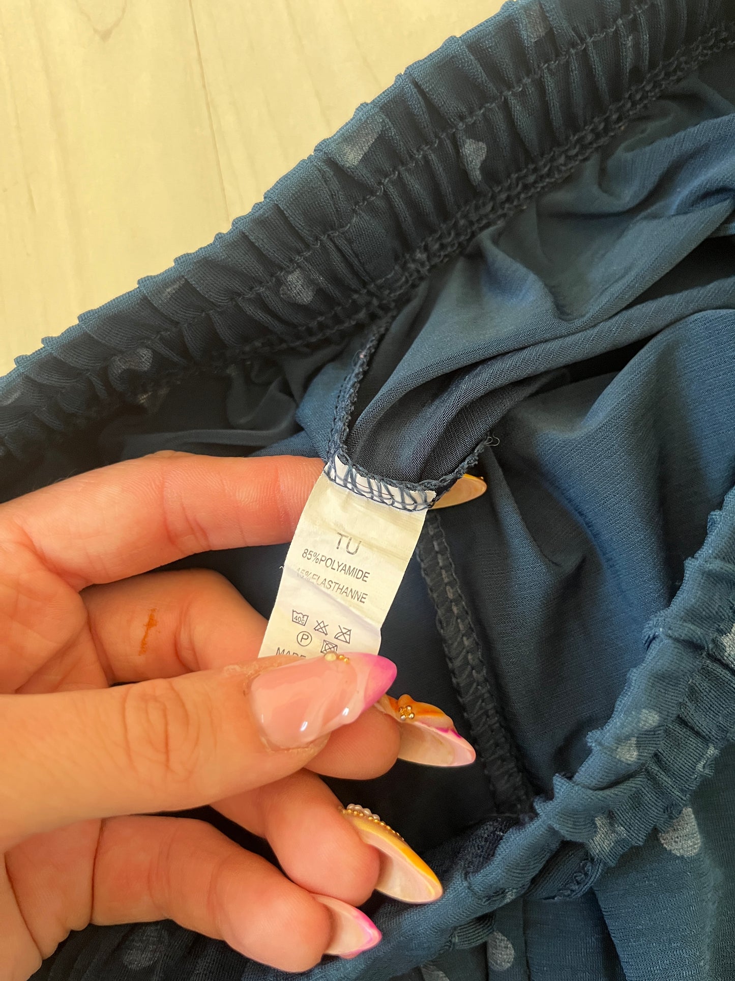Pantalon bleu canard à pois large et fluide - Taille Unique