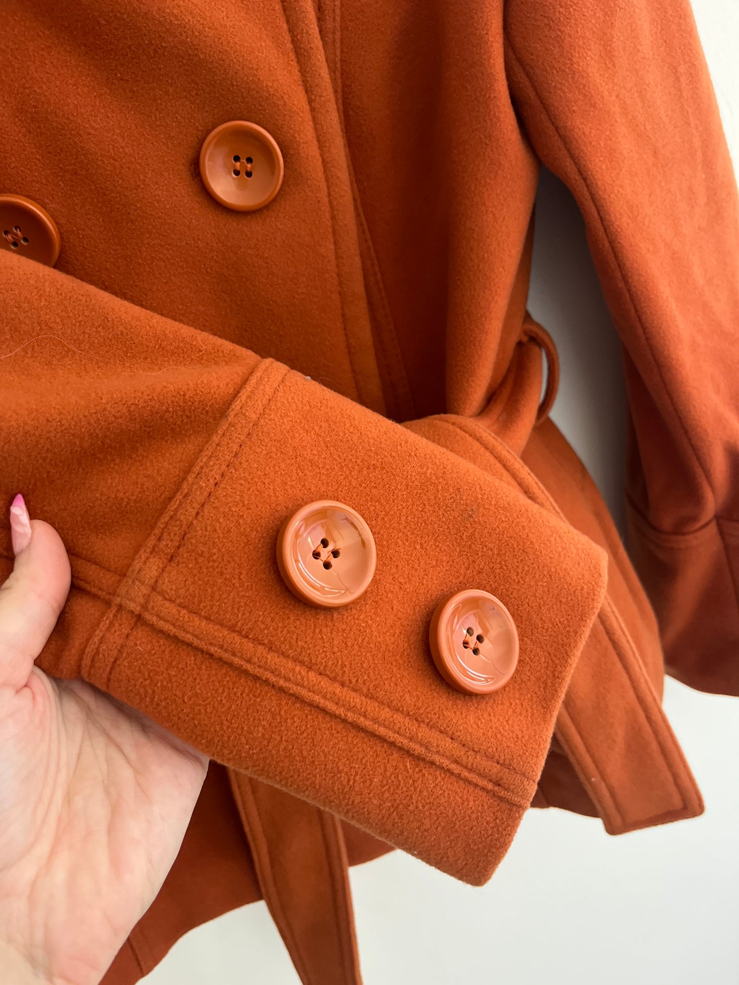 Manteau en velours ceinturé et boutonné orange Zara - M