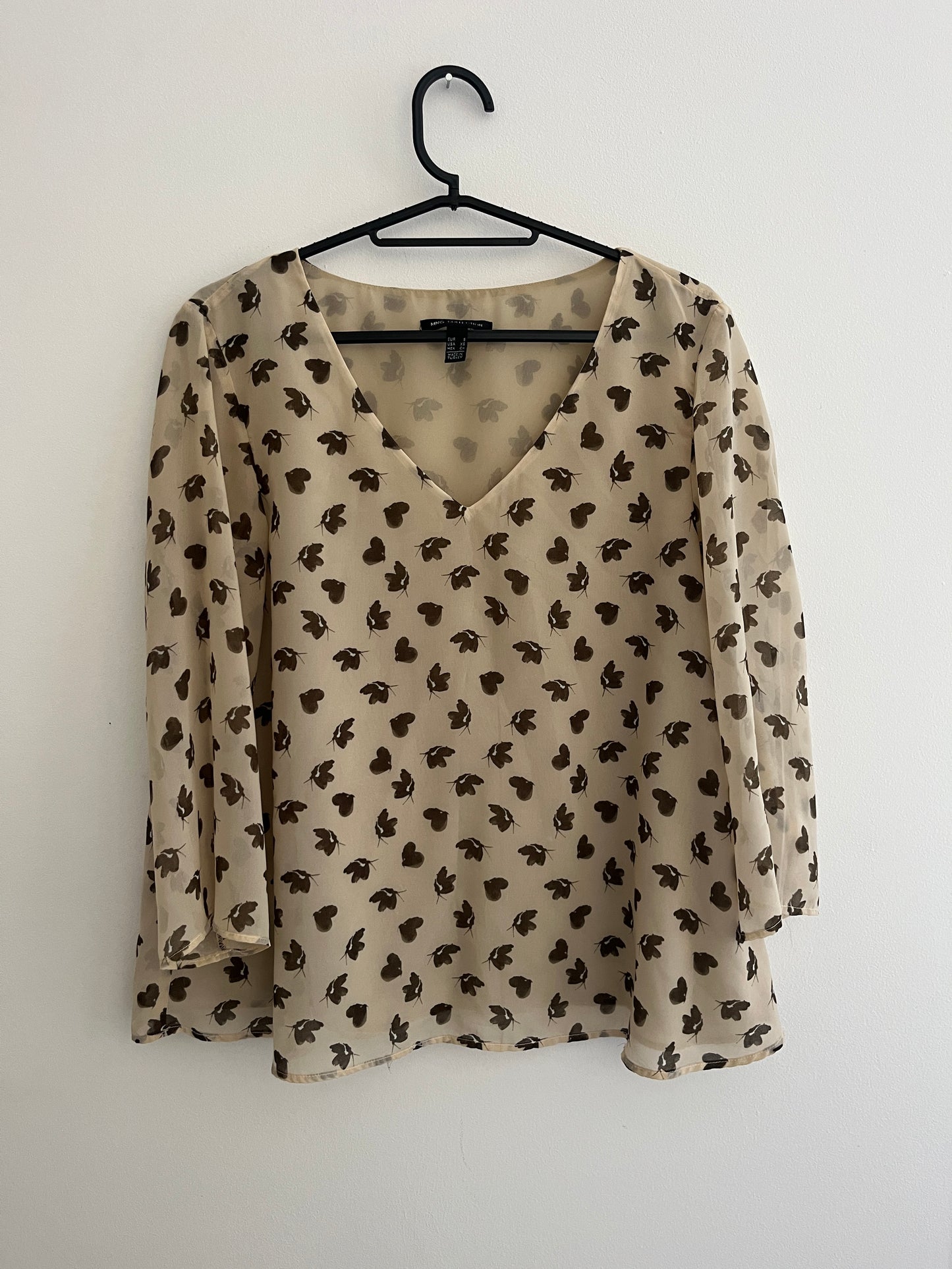 Blouse légère beige à motifs kaki Mango - S