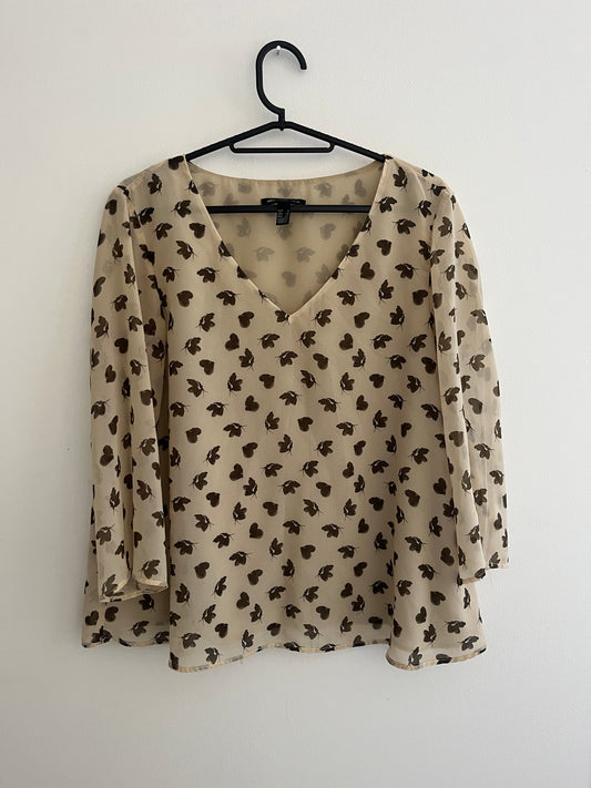 Blouse légère beige à motifs kaki Mango - S