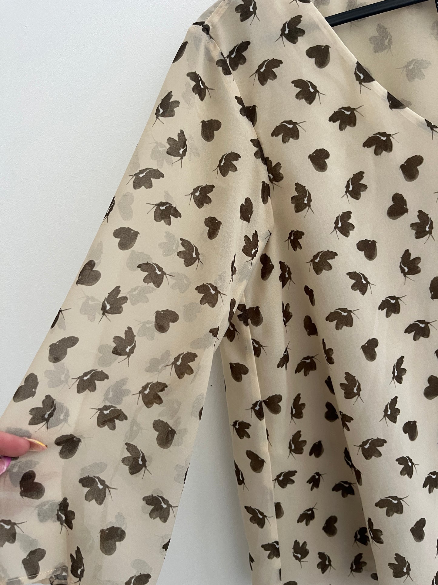 Blouse légère beige à motifs kaki Mango - S