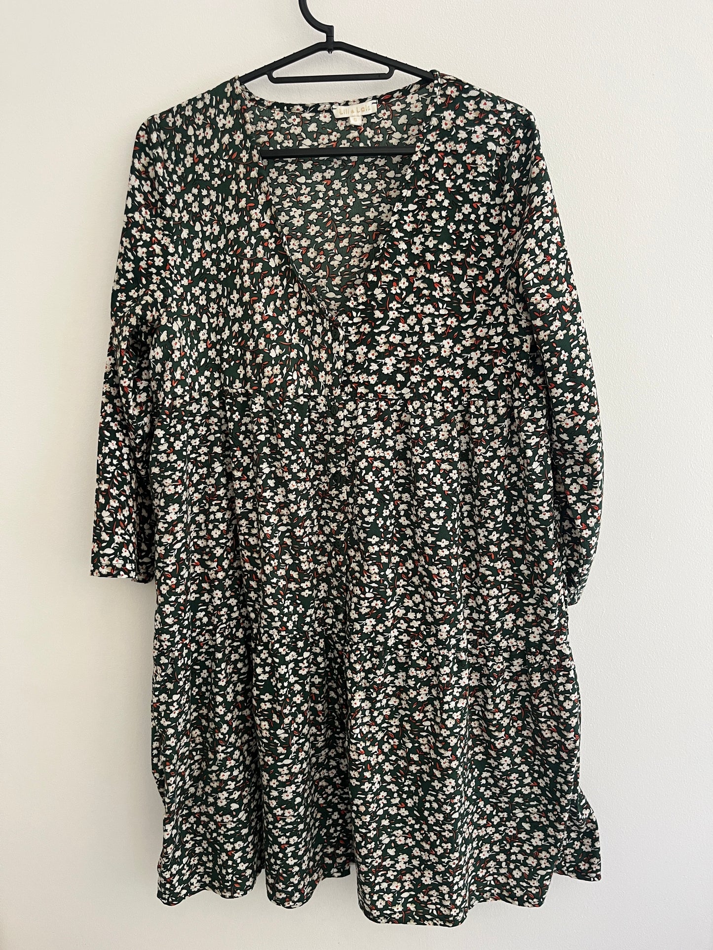 Robe à manches longues fleurs verte Lili&Lola - S