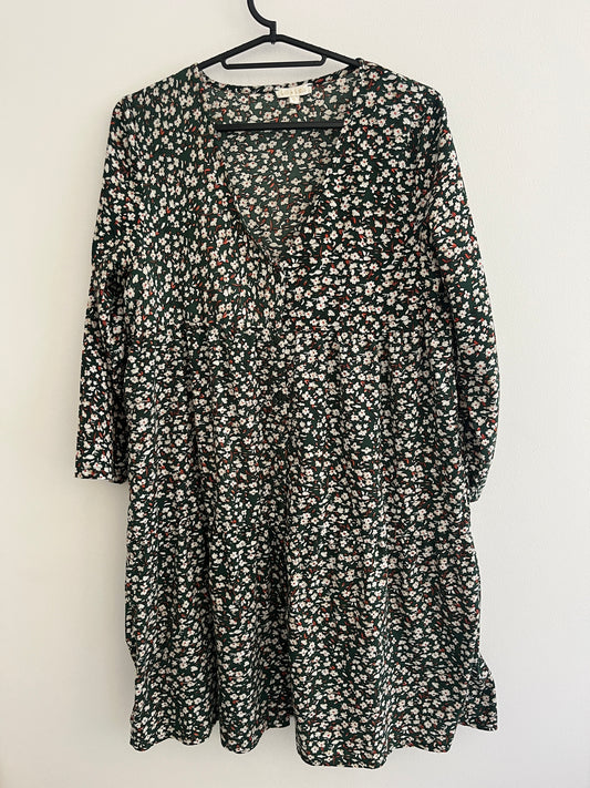 Robe à manches longues fleurs verte Lili&Lola - S