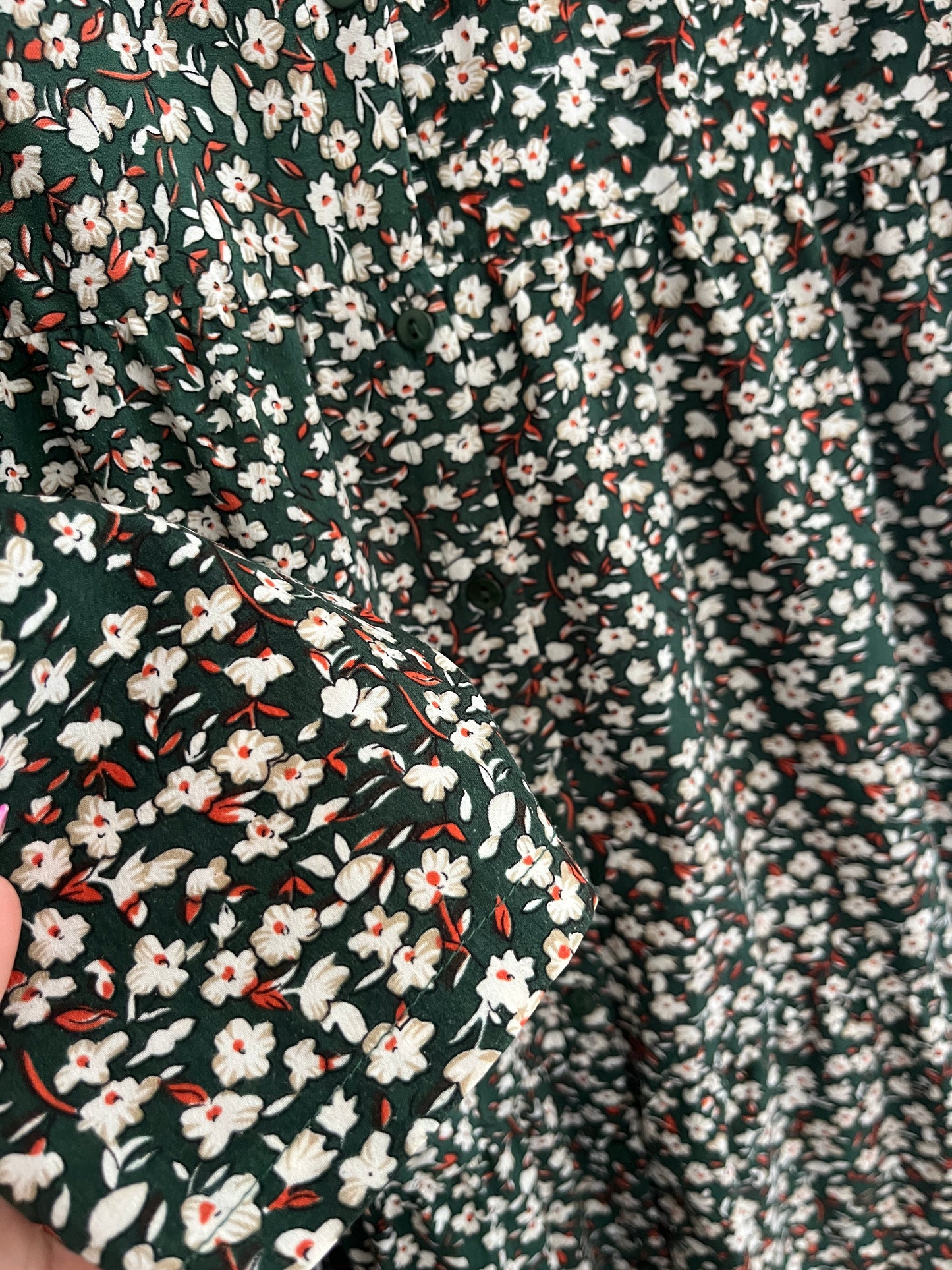 Robe à manches longues fleurs verte Lili&Lola - S