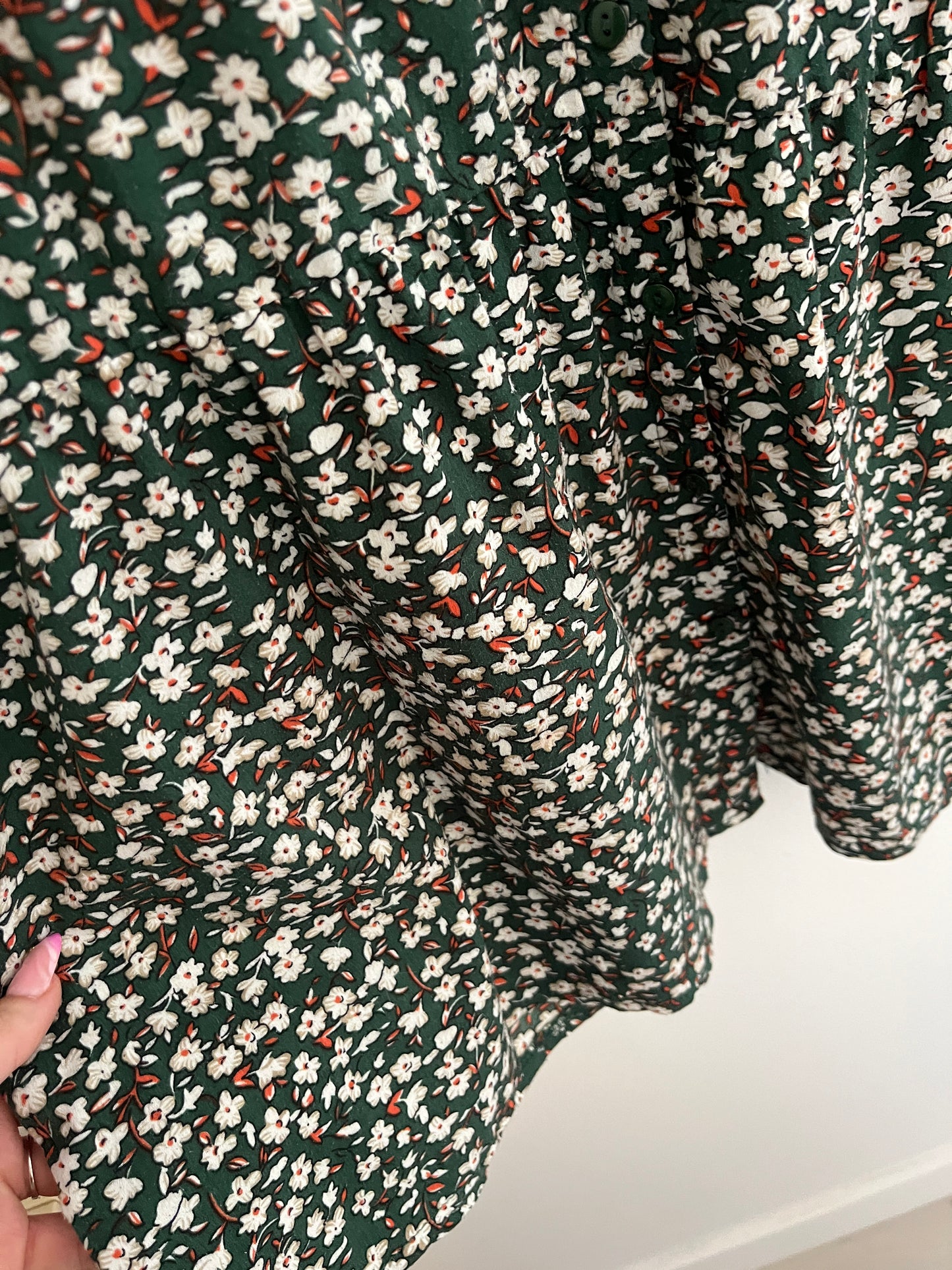 Robe à manches longues fleurs verte Lili&Lola - S