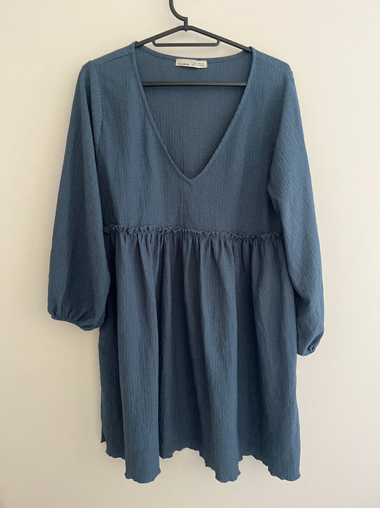 Robe courte à manches longues en maille bleu Pull&Bear - S