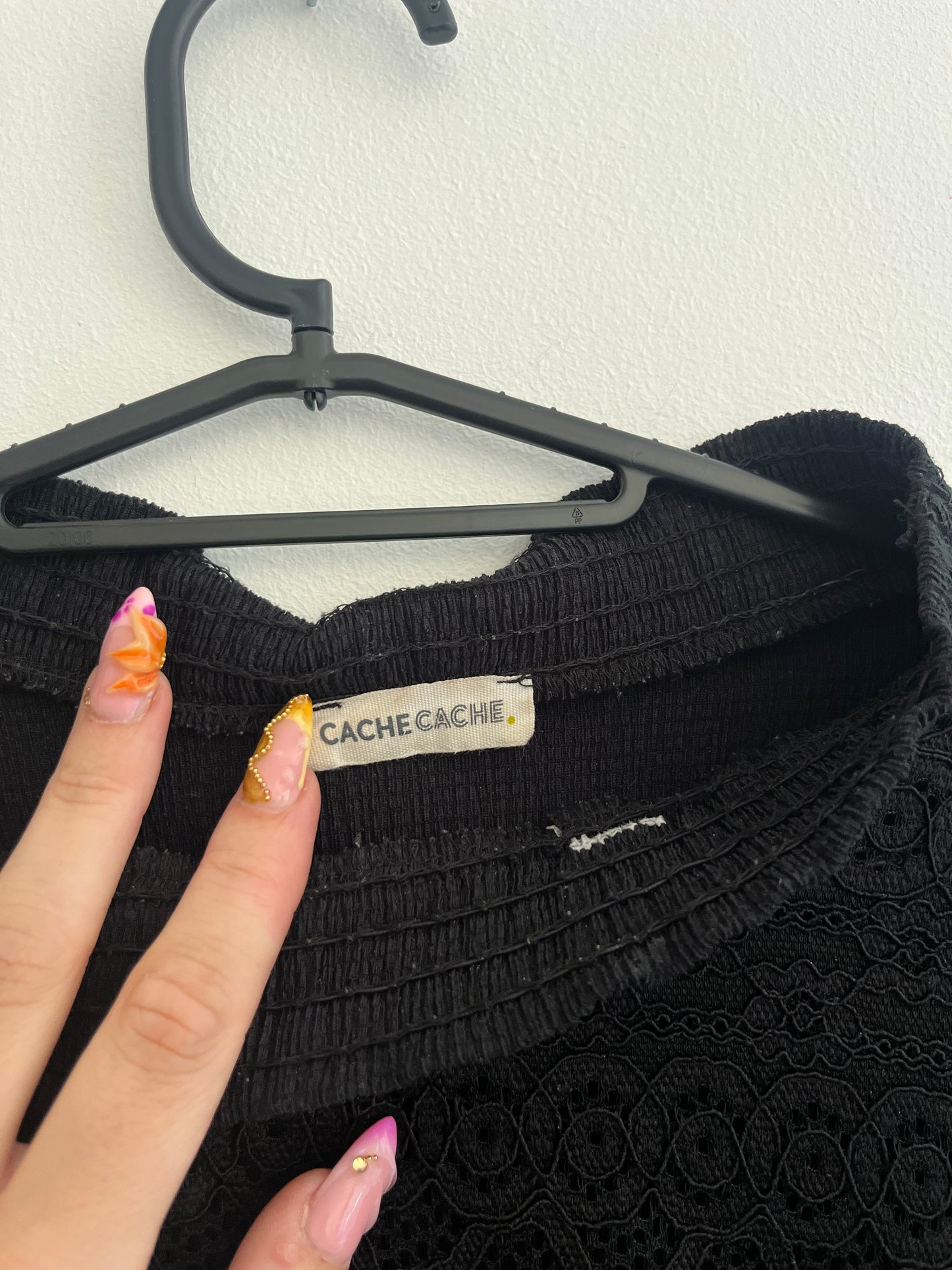 Pull en maille à manches longues noir et dentelle Cache Cache - S