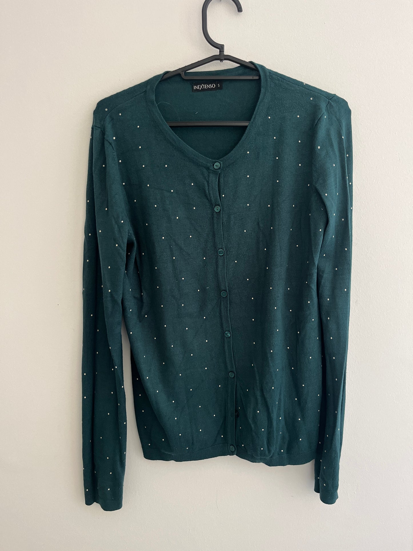 Cardigan à manches longues vert et pois blancs - S