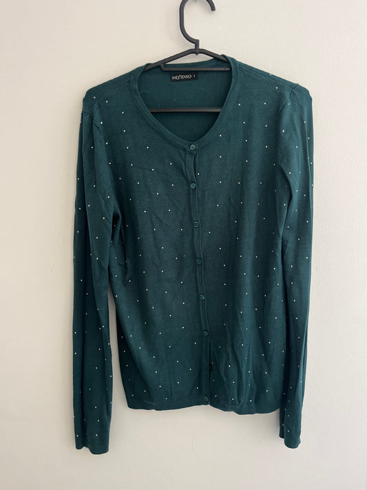 Cardigan à manches longues vert et pois blancs - S