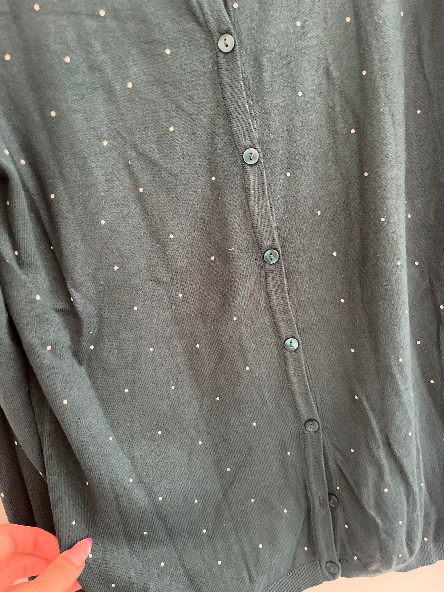 Cardigan à manches longues vert et pois blancs - S