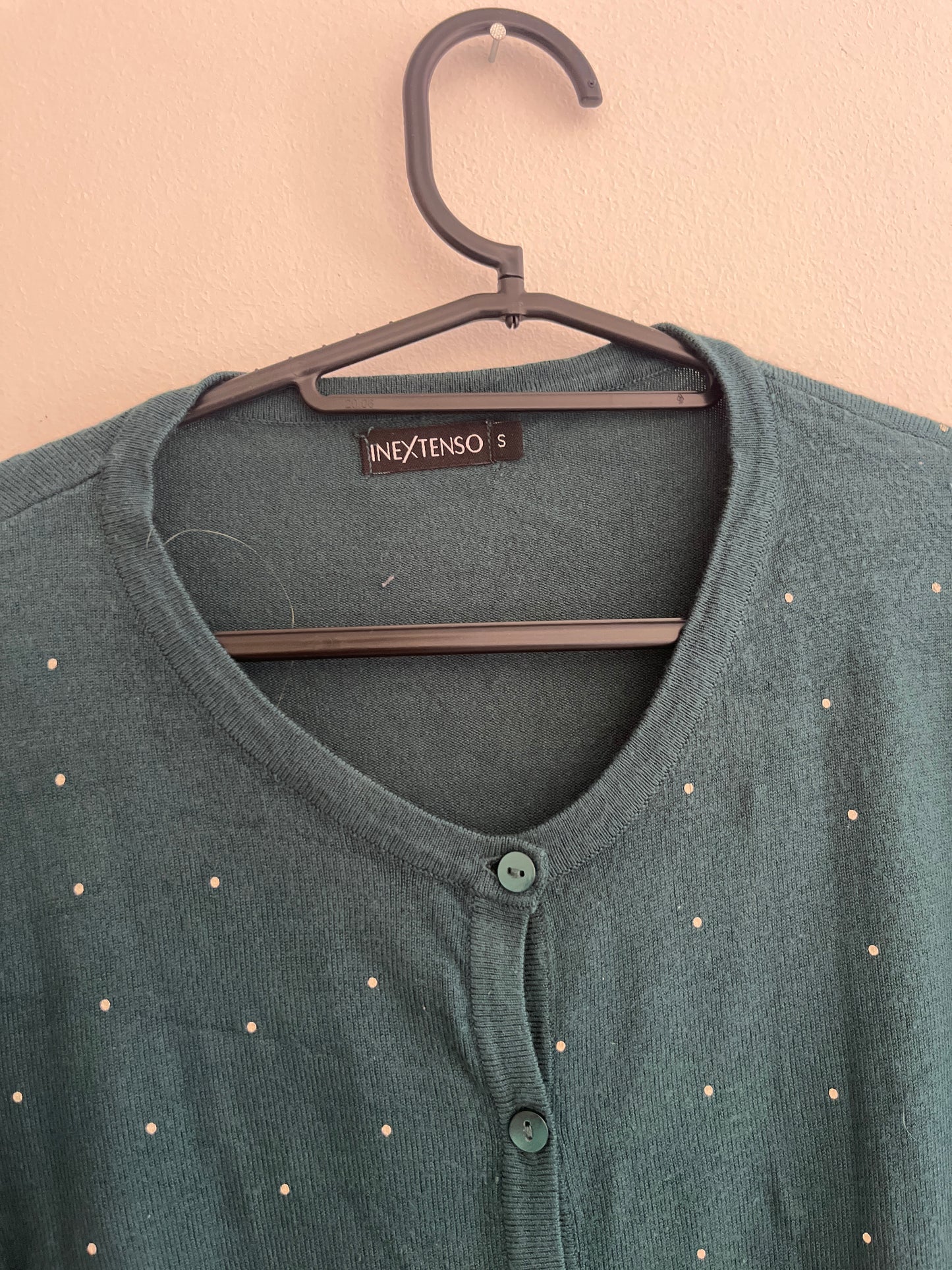 Cardigan à manches longues vert et pois blancs - S