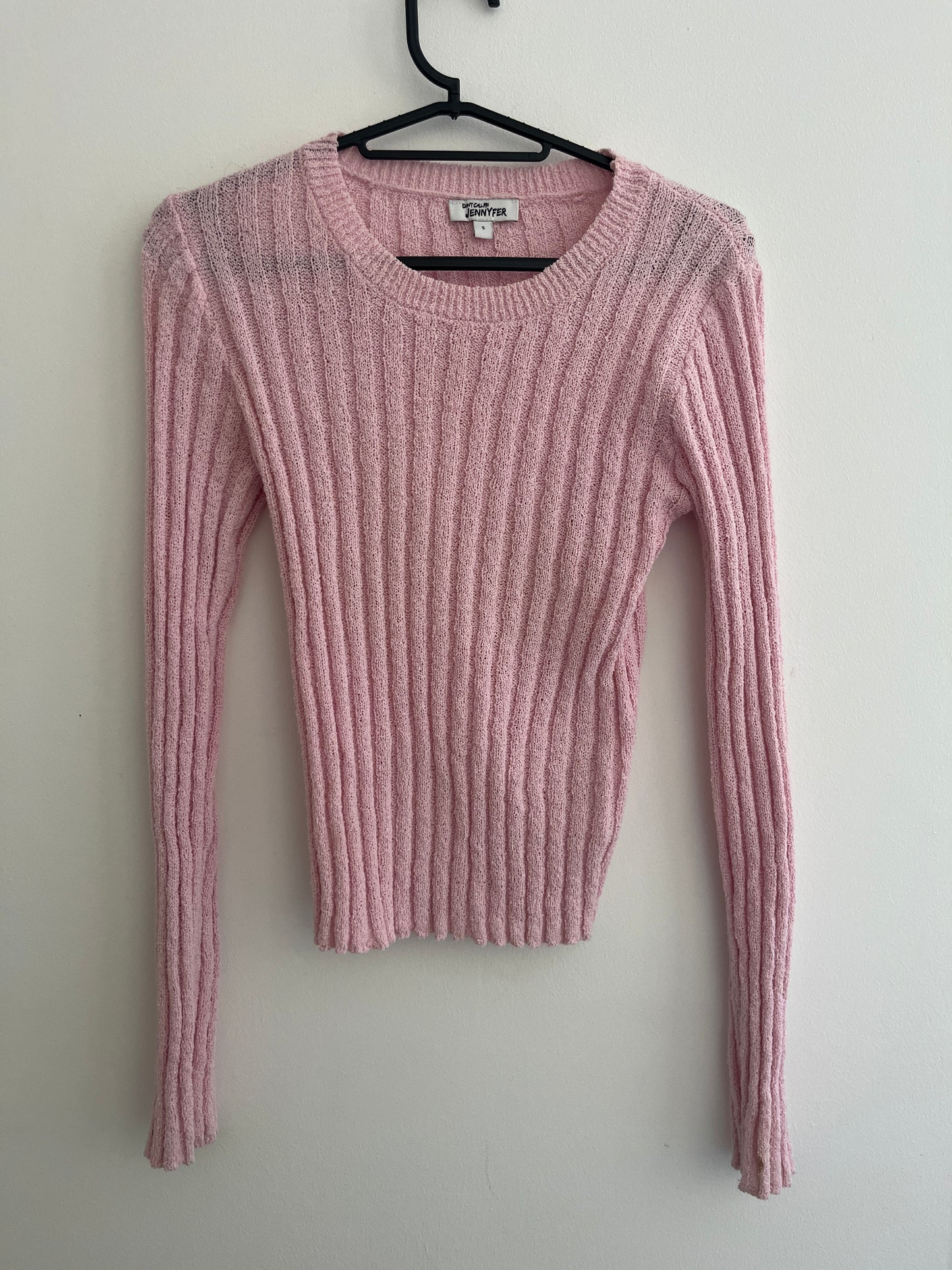 T-shirt en maille rose côtelé à manches longues Jennyfer - S