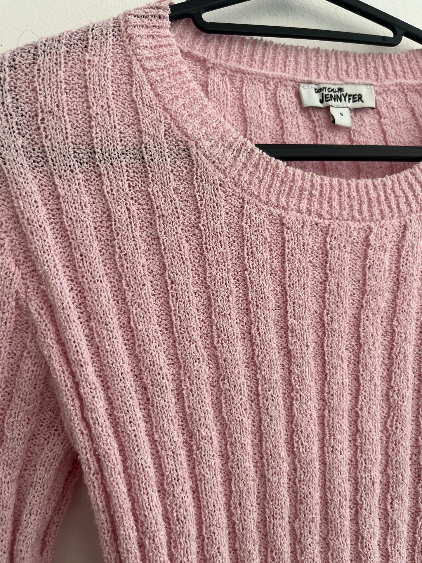 T-shirt en maille rose côtelé à manches longues Jennyfer - S