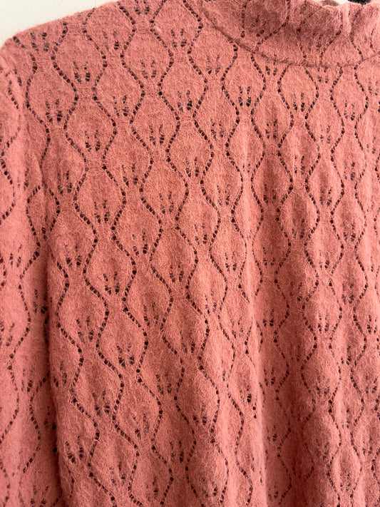 Pull à manches longues rose poudré en velours et broderies - S