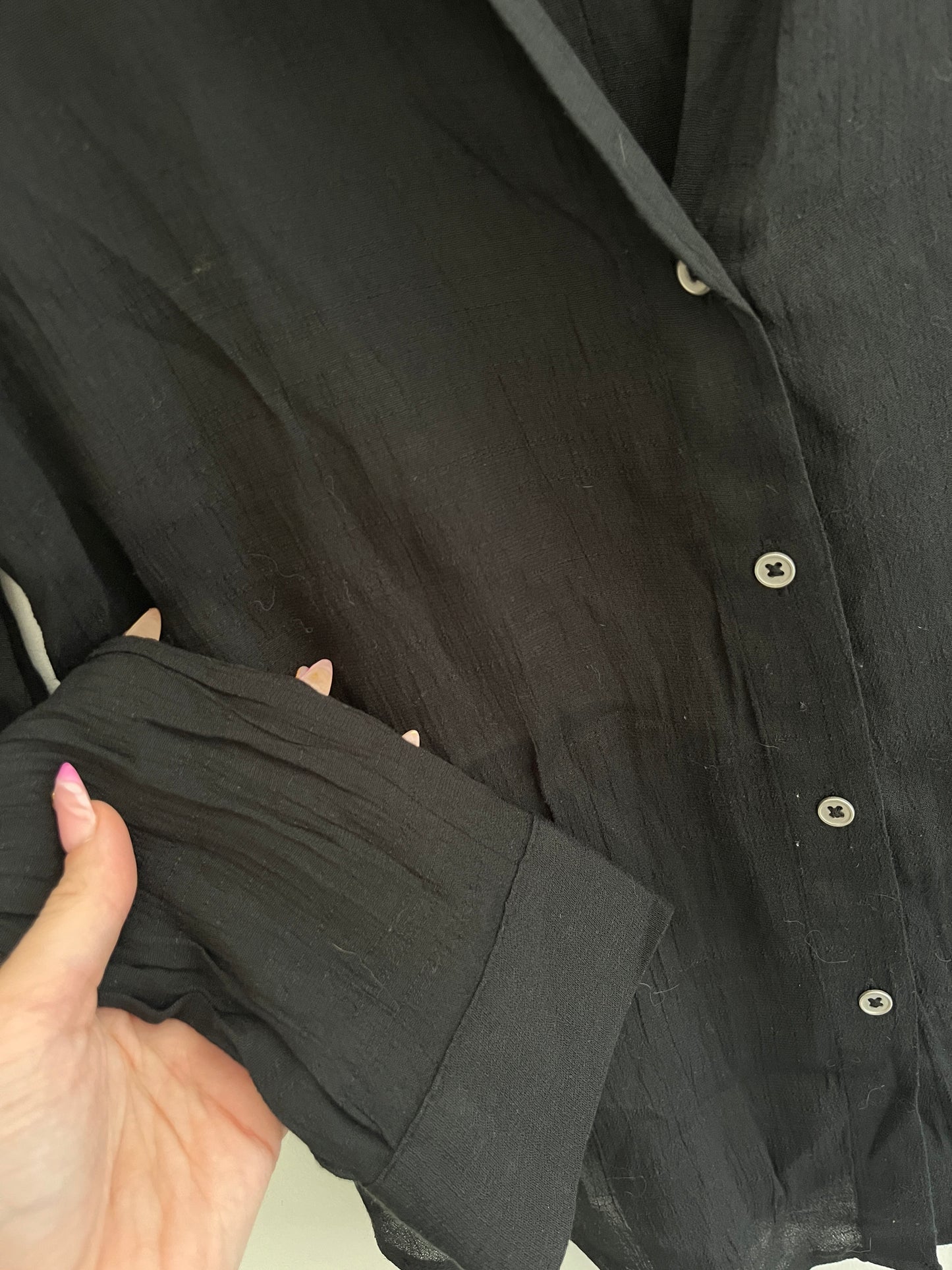 Chemise à manches longues noire effet lin avec détail dentelle Zara - XS