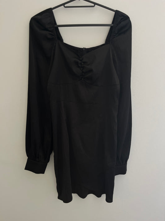 Robe à manches longues noire effet satiné - XS
