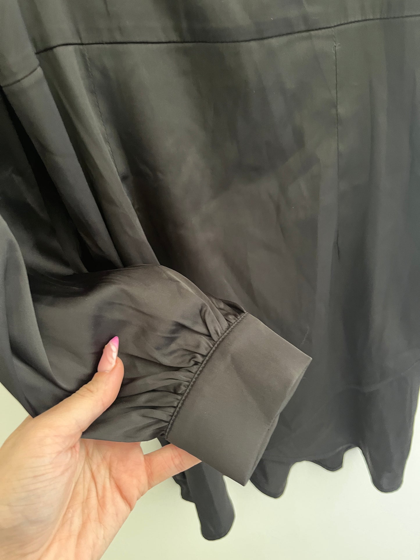 Robe à manches longues noire effet satiné - XS