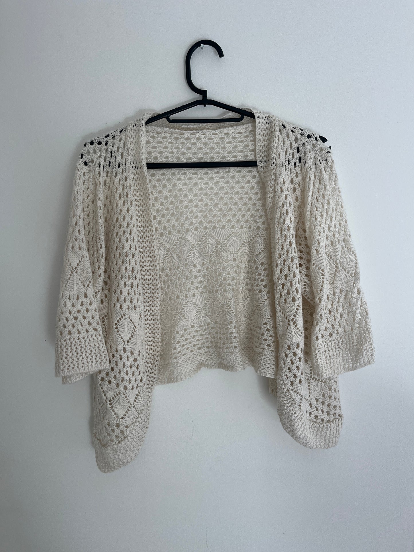 Gilet à manches 3/4 en maille et broderies crème - XS/S