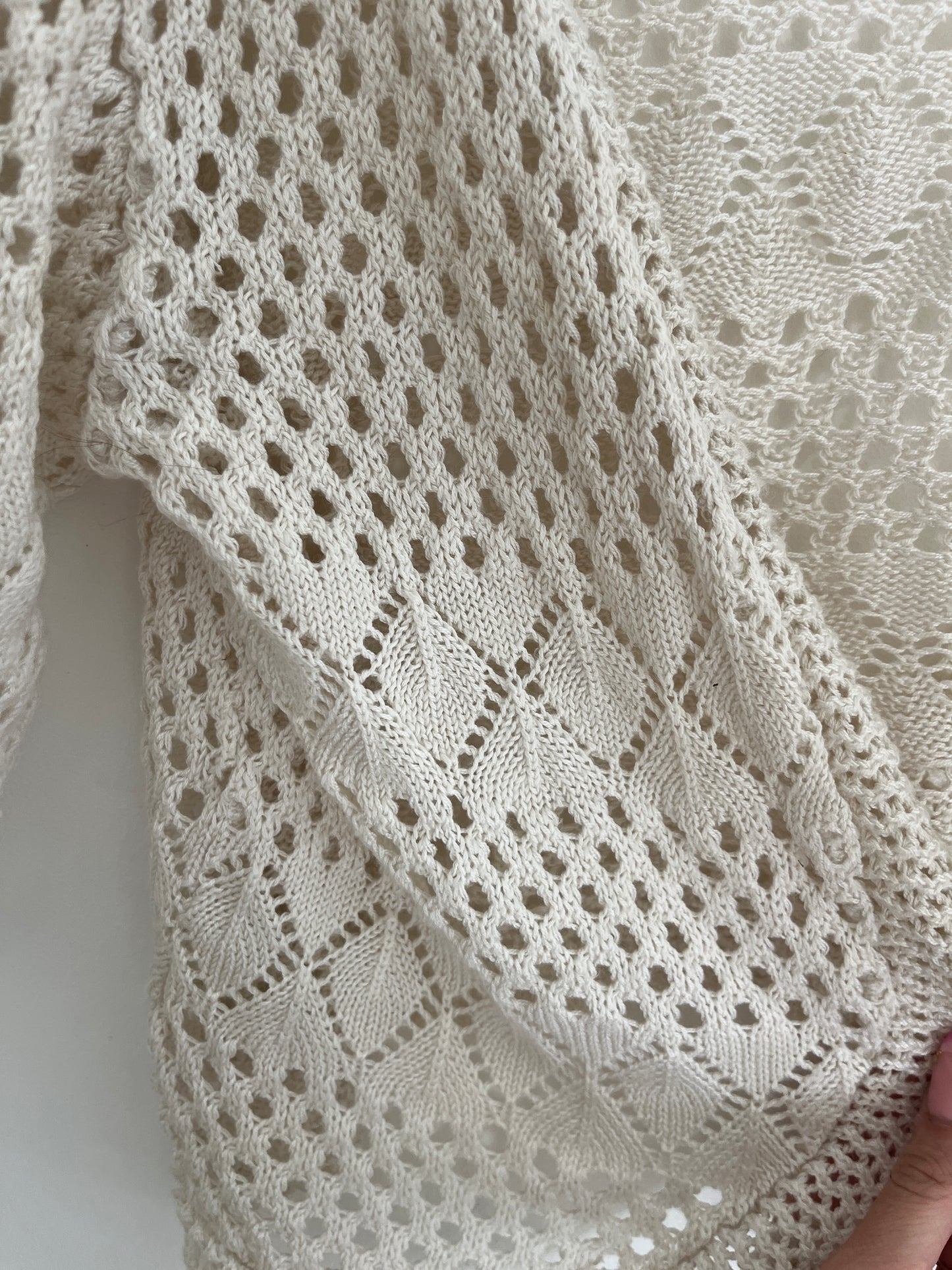Gilet à manches 3/4 en maille et broderies crème - XS/S
