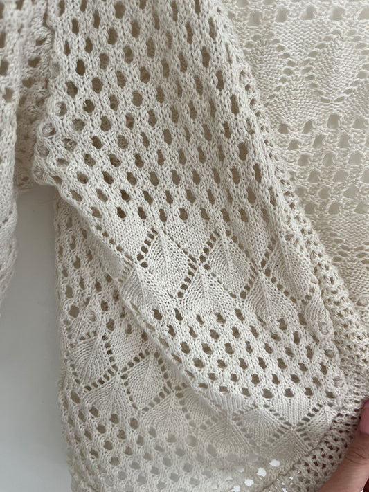 Gilet à manches 3/4 en maille et broderies crème - XS/S