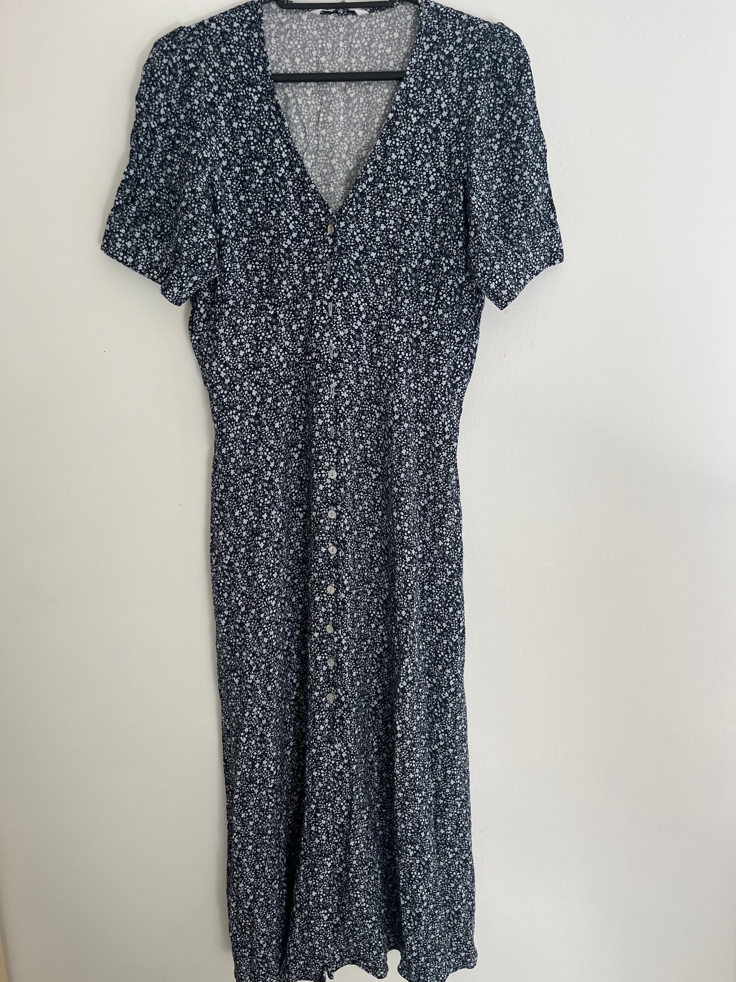 Robe longue à manches courte bleue et fleurs blanches Camaïeu - XS
