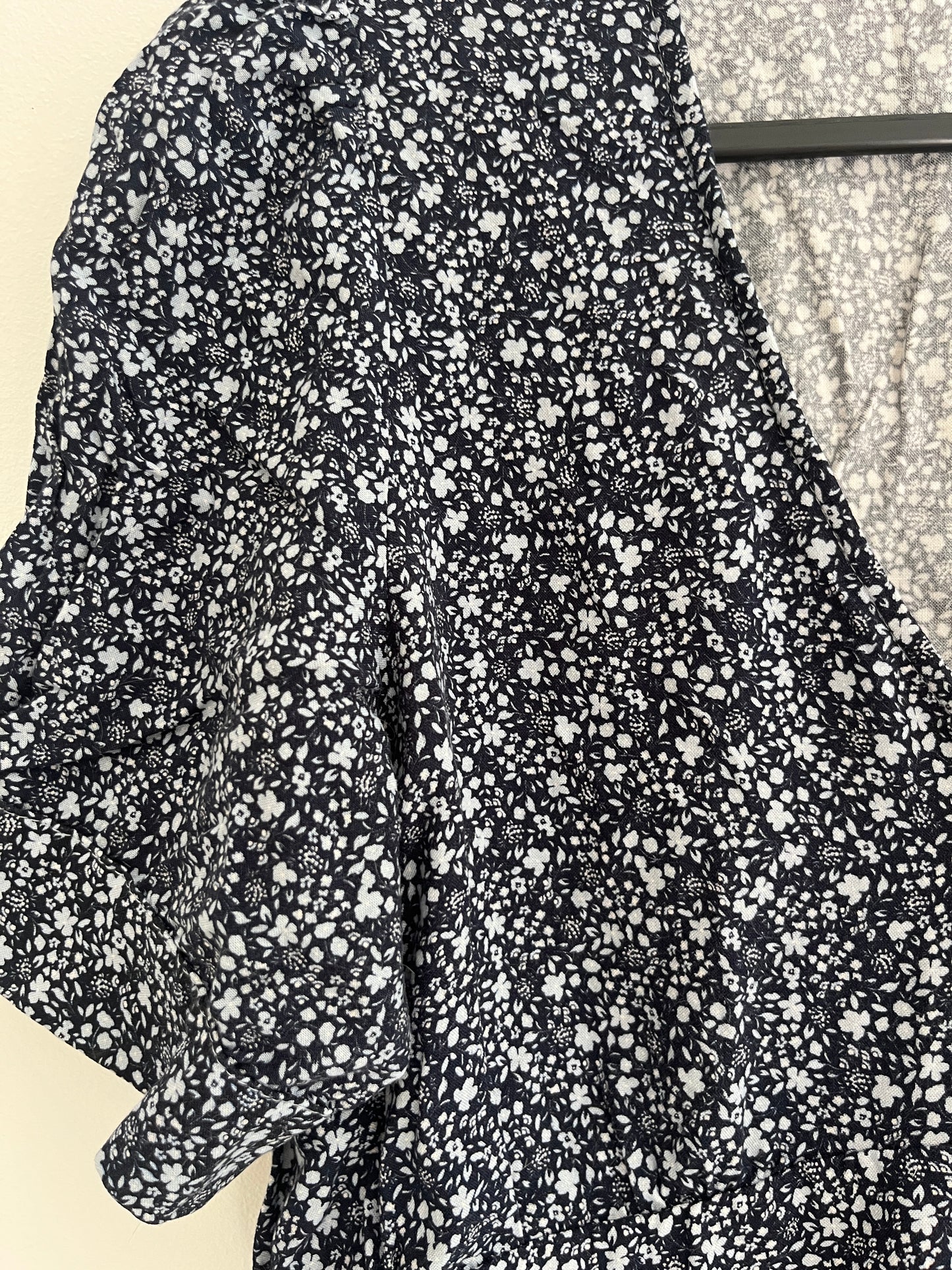 Robe longue à manches courte bleue et fleurs blanches Camaïeu - XS