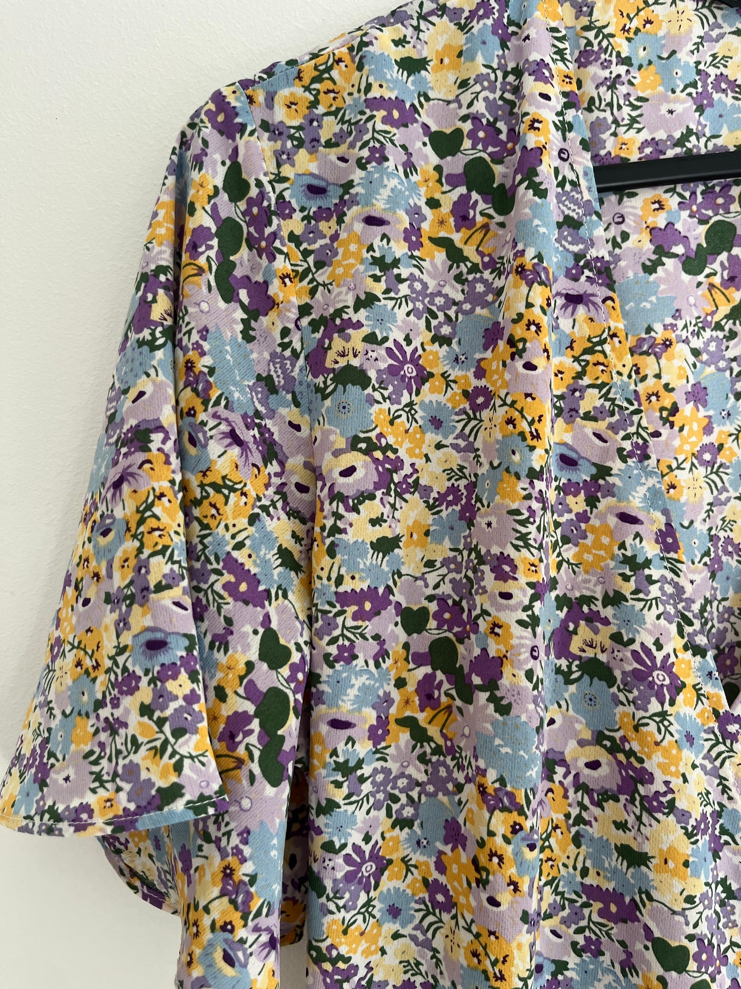 Robe portefeuille courte à manches courtes fleurie - XS