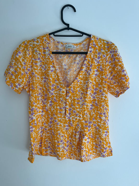 Top à manches courtes fleurs orange et violet Pimkie - XS