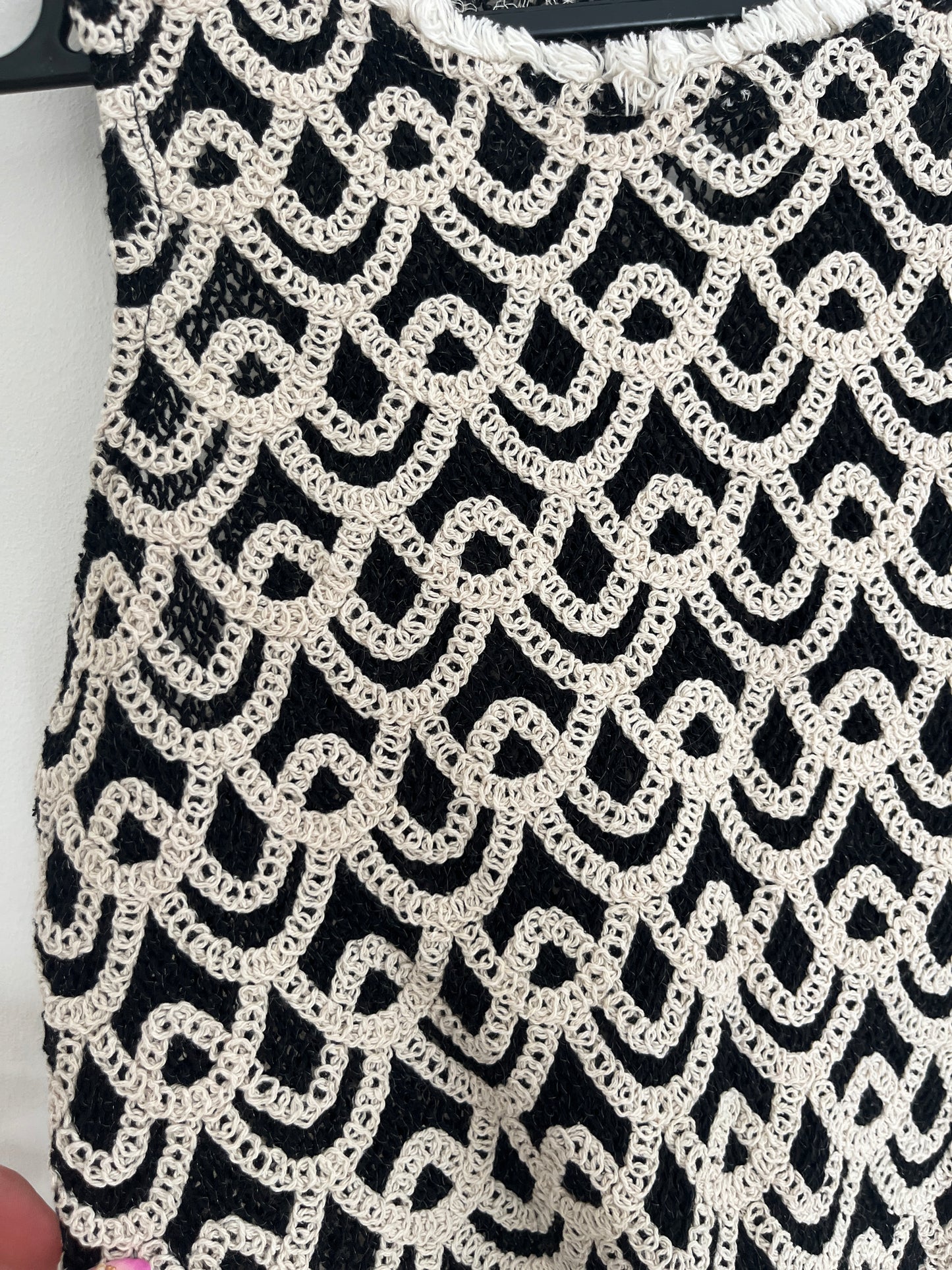 Top effet lin en crochet noir et crème - XS