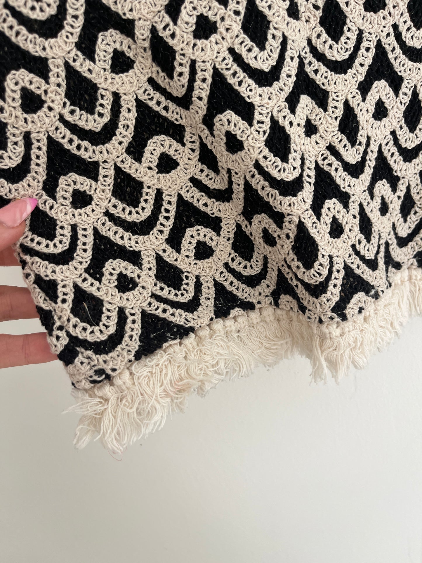 Top effet lin en crochet noir et crème - XS