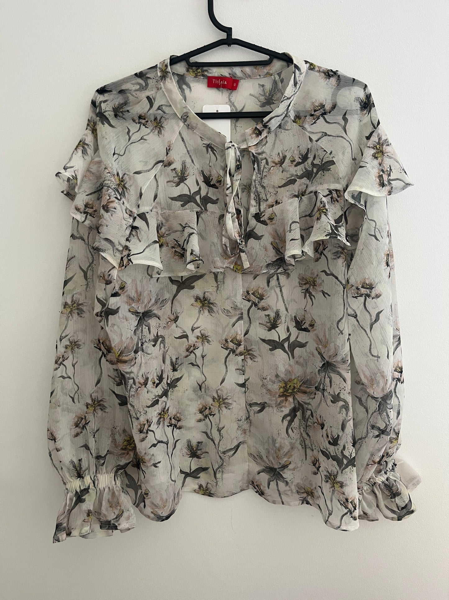 Blouse légère à manches longues et motifs feuilles - L