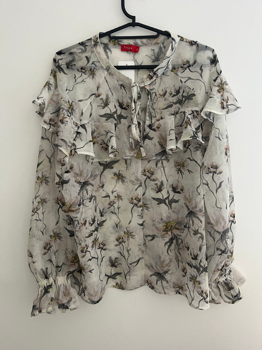 Blouse légère à manches longues et motifs feuilles - L