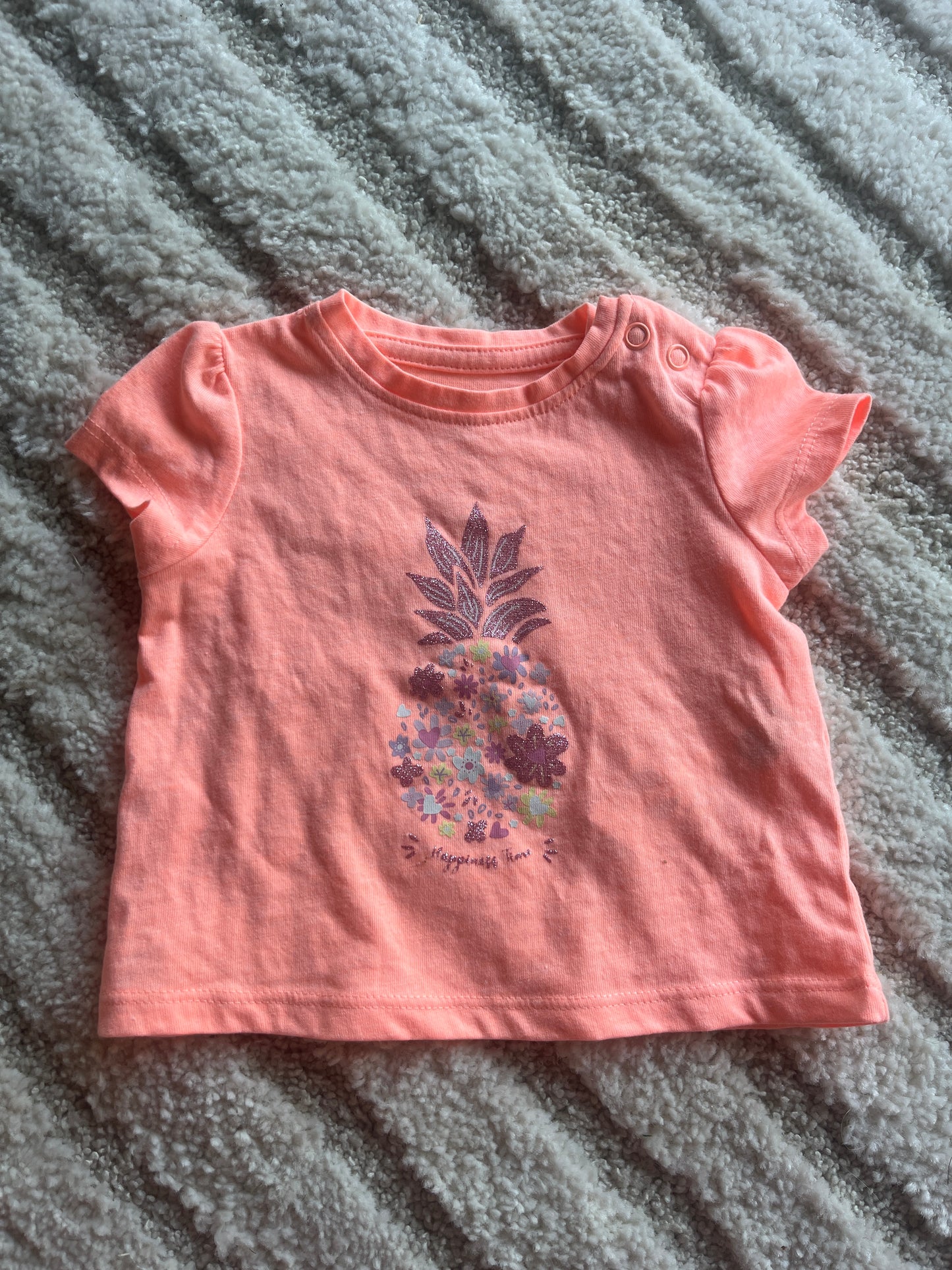 T-shirt à manches courtes orange fluo motif ananas - 3 mois